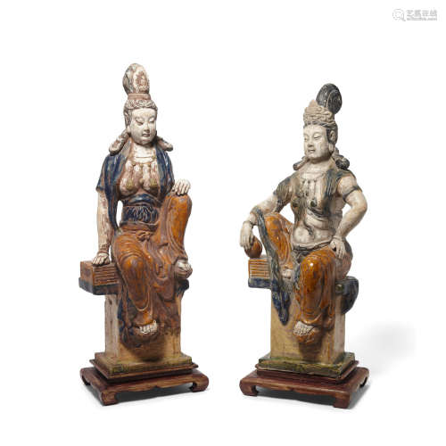 Republic period Two glazed pottery figures of Guanyin
