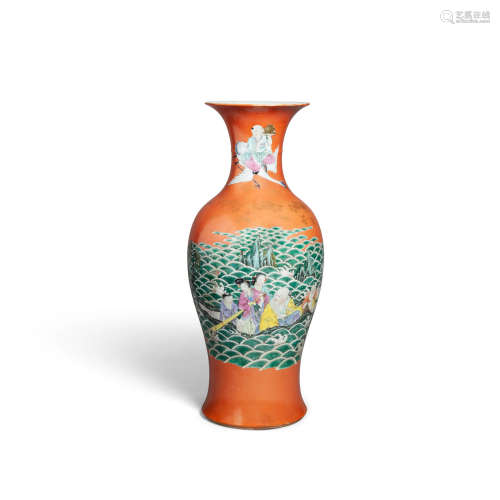 Qianlong mark A coral red enameled porcelain vase