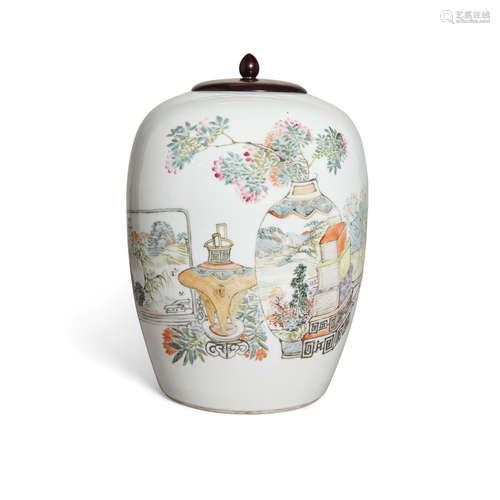 Late Qing/Republic period A qianjiangcai enameled porcelain ovoid jar