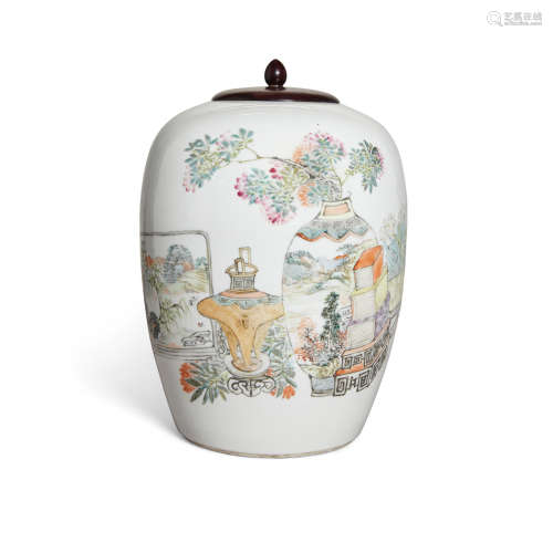 Late Qing/Republic period A qianjiangcai enameled porcelain ovoid jar