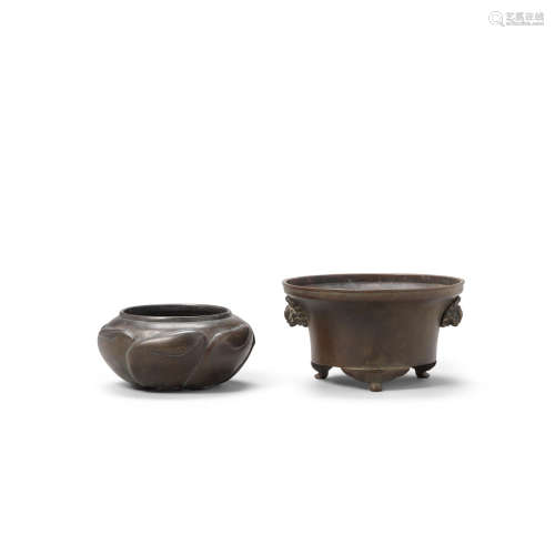 Xuande marks Two small bronze incenser burners