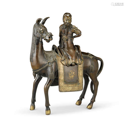 Qing dynasty A bronze incense burner depicting Guan Yu on a horse