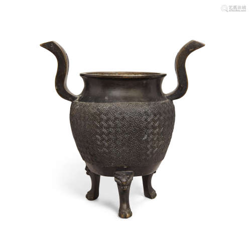 Xuande mark, 19th century A bronze tripod incense burner
