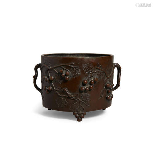 Xuande mark, 19th century An unusual bronze incense burner