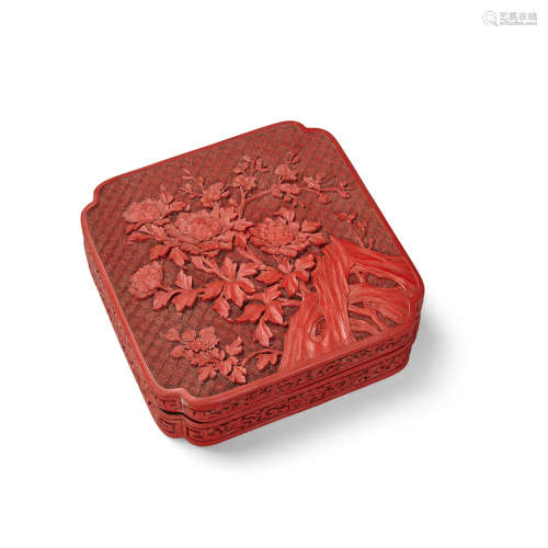 A square cinnabar lacquer box and cover
