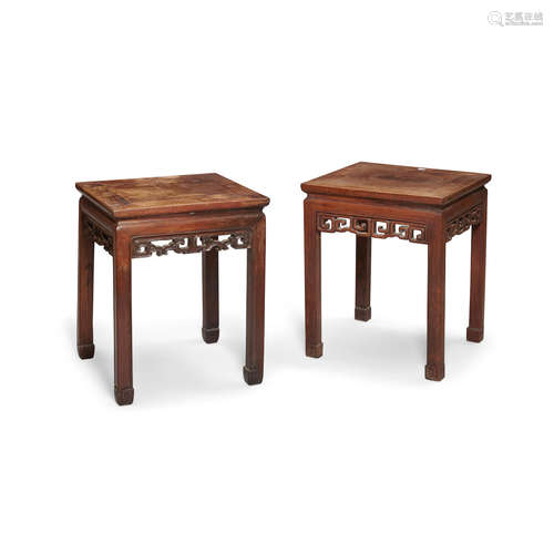 Qing dynasty elements Two similar mixed hardwood stools