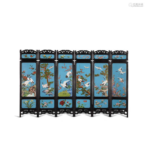 20th century A cloisonné enamel six-panel screen