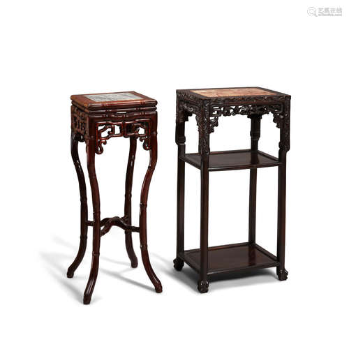 Republic period Two hardwood marble top side tables