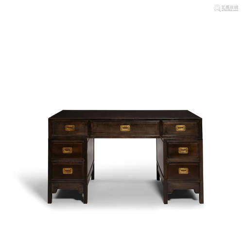 20th century A hardwood three-section desk