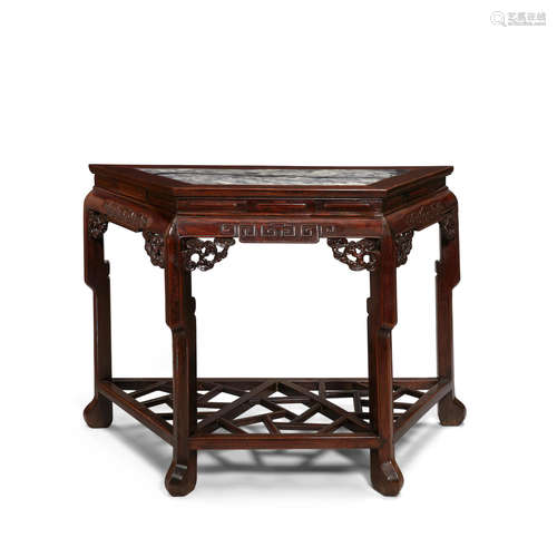 Republic period A four-sided hardwood marble top console table