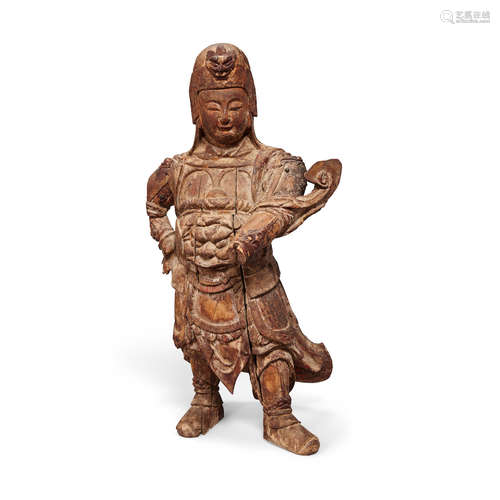 Qing dynasty A carved wood guardian figure