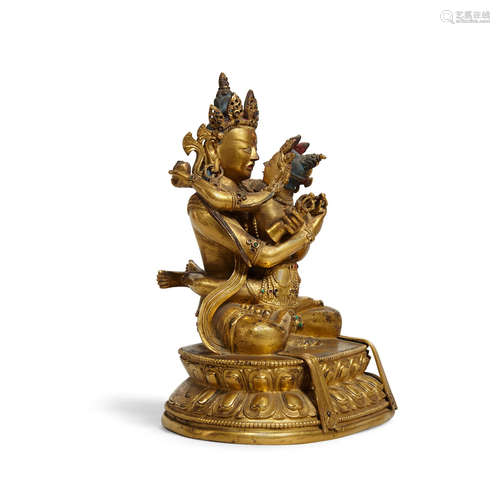 A gilt copper alloy figure of Vajradhara and Prajnaparamita