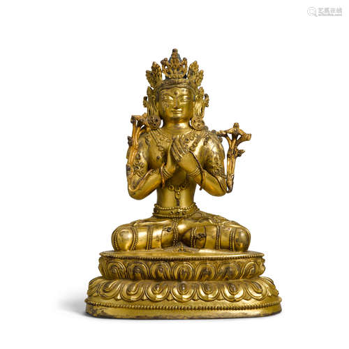 Qing dynasty A Sino-Tibetan Gilt-bronze Figure of Manjusri