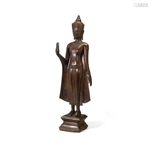 Thailand, Ayutthaya style, 19th/20th century A COPPER ALLOY STANDING FIGURE OF A CROWNED BUDDHA