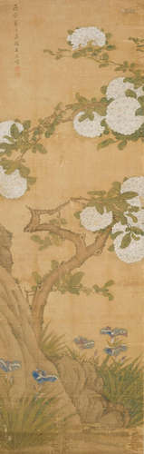 Hydrangeas, Irises, and Rock After Wang Wu (19th century)