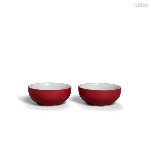 Taisho/early Showa era A pair of red glazed teacups