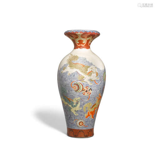 Meiji era A massive enameled porcelain exhibition vase