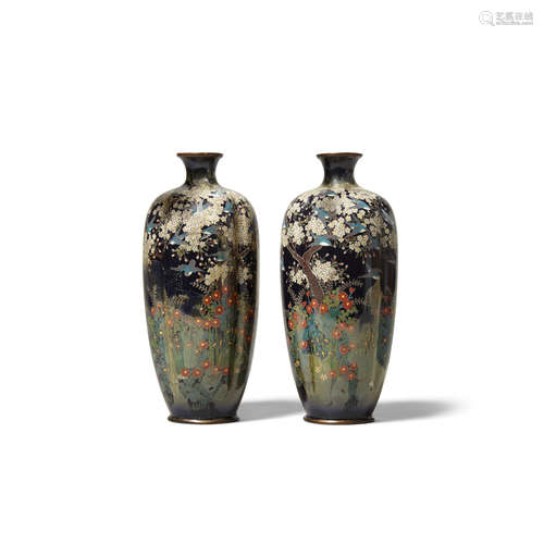 A pair of cloisonné enameled metal vases