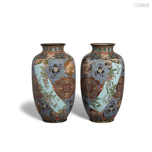 A pair of ovoid cloisonné enamel vases