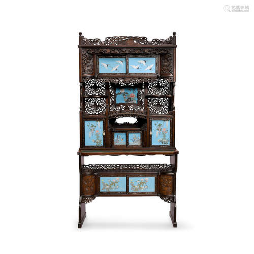 Meiji/Taisho era An export-style display cabinet with cloisonne enamel panels, shodana