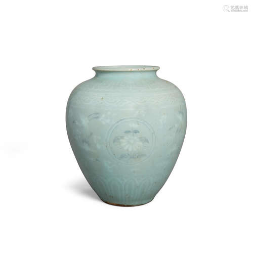 Goryeo dynasty style A celadon glazed jar with slip decoration