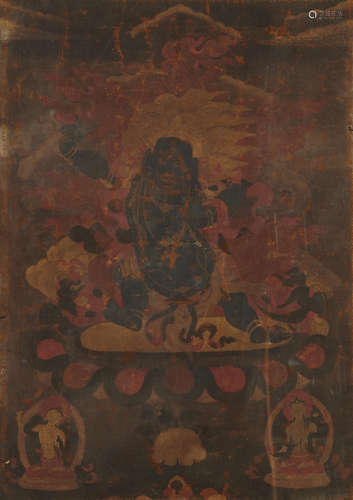 19th century a thangka of the Sadbhuja Mahakala