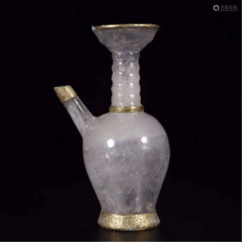 A CHINESE ROCK CRYSTAL GOLD INLAID HANDLE KETTLE
