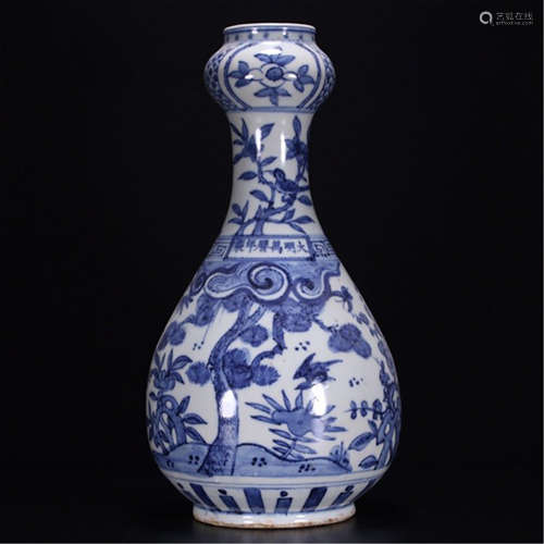 A CHINESE PORCELAIN BLUE AND WHITE FLOWER AND BIRD VASE