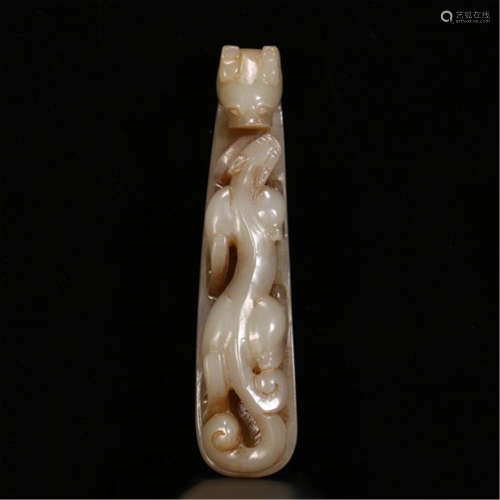 A CHINESE ANCIENT CARVED JADE DRAGON SCEPTER