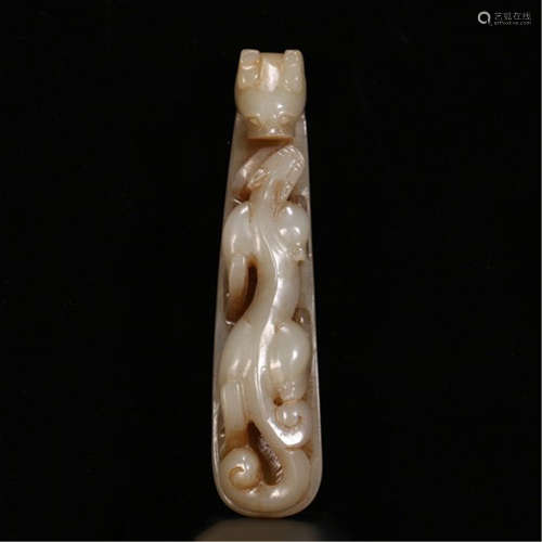 A CHINESE ANCIENT CARVED JADE DRAGON SCEPTER