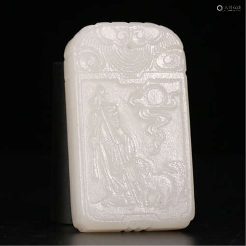 A CHINESE ANCIENT CARVED JADE MAN PENDANT