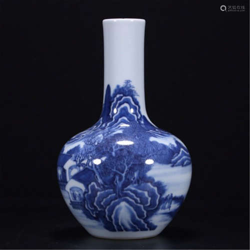 A CHINESE PORCELAIN BLUE AND WHITE MOUNTAIN RIVER VASE