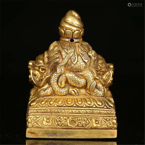 TIBETAN CARVED GILT BRONZE SEAL