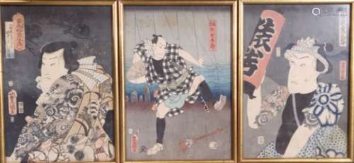 JAPON - TOYOKUNI III (1786-1864). Personnages de théâtre. Estampes en couleurs. [...]