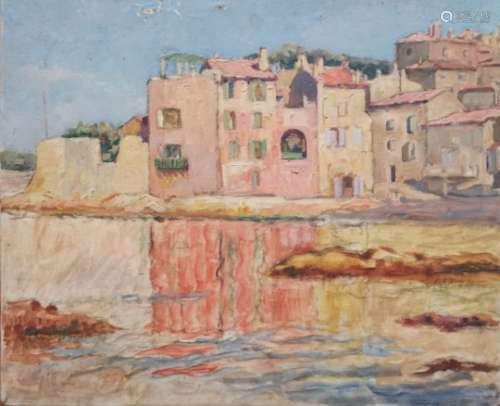 Jean GALLAND (1880-1958), attribué à. Saint Tropez pris de la plage du Glaye. Huile [...]