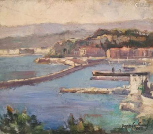 Jean GALLAND (1880-1958). Vue d'un port du sud de la France. Huile sur panneau, [...]
