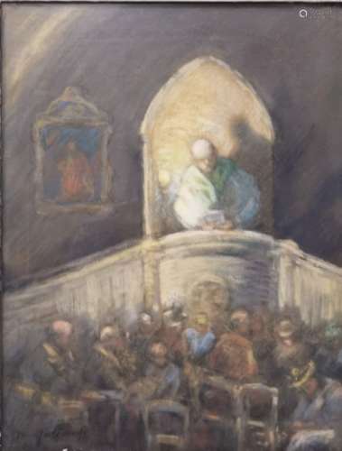 Jean GALLAND (1880-1958). Le prêche. Pastel, signé en bas à gauche. 31 x 23,5 cm. [...]