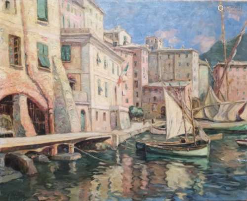 Jean GALLAND (1880-1958). Ville au bord de la mer en Italie, CAMOGLI (?) (Italie). [...]