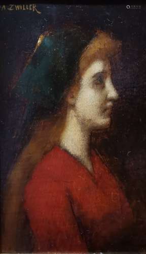 Augustin ZWILLER (1850-1939). Etude d'un profil de femme à la chevelure et la coiffe [...]