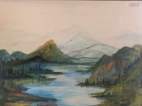 Alfred BOUCHER (1850-1934), attribué à. Lac et montagne. Aquarelle, signée et [...]