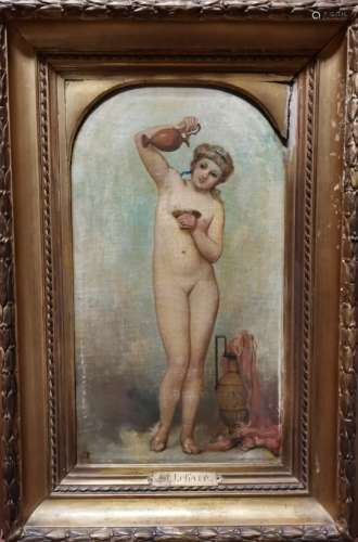 Adolphe René LEFEVRE (1834-1868). Jeune femme nue versant de l'eau d'une cruche dans [...]