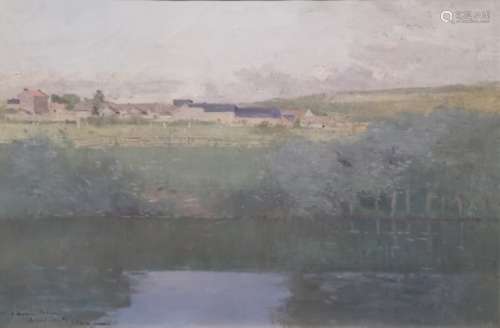 Eugène CLARY (1856-1929). Village au bord d'un fleuve, probablement en Normandie. [...]