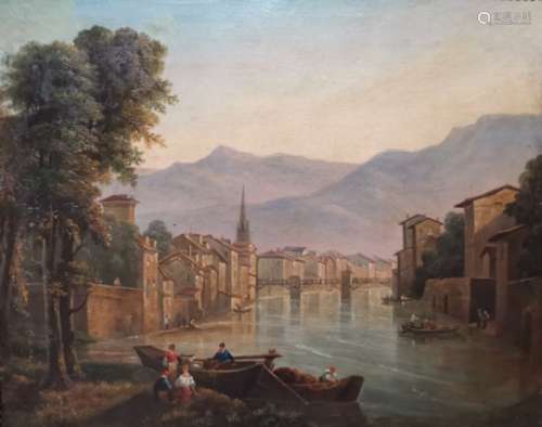 Ecole régionale vers 1850. Grenoble, les quais de l'Isère, la tour de l'Isle et [...]