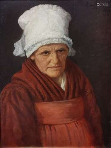 Eugène FAURE (1822-1879). Femme à la coiffe régionale. Huile sur toile, marouflée [...]