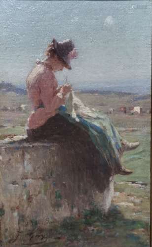 Jacques-Louis GAY (1851-1925). Jeune fille à Optevoz. Huile sur toile marouflée sur [...]