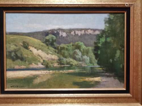 Emile WEGELIN (1875-1962). Bord de rivière à Baume-les-Dames (?). Huile sur [...]