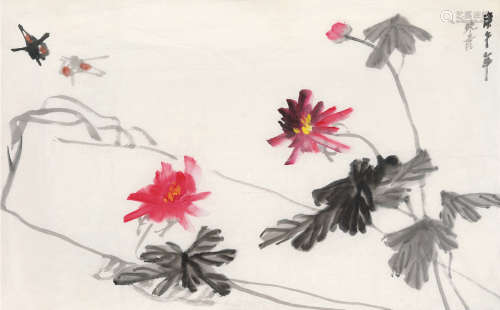 李味青 1909～1997 花卉 镜片 设色纸本