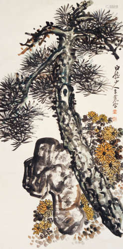王震（1867～1938） 三友图 立轴 设色纸本