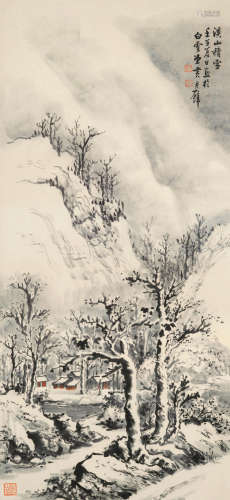 黄君璧 1898～1991 溪山积雪 镜片 设色纸本