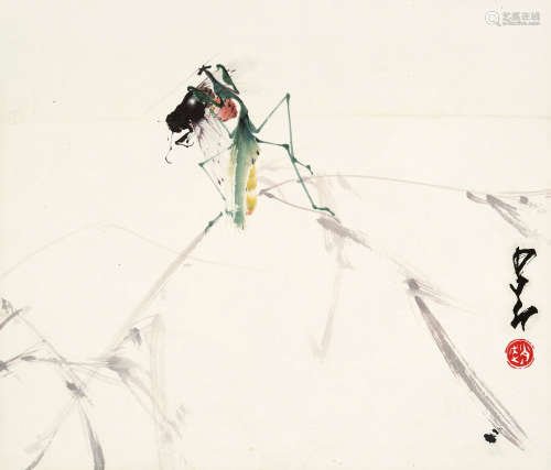赵少昂 1905～1998 螳螂捕蝉 镜片 设色纸本